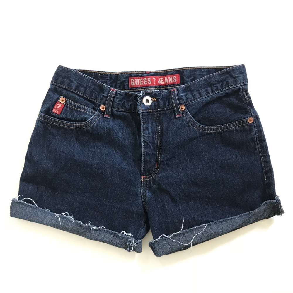 Vintage GUESS 90’s Dark Blue Rinse High Rise Denin Jean Shorts Size 26